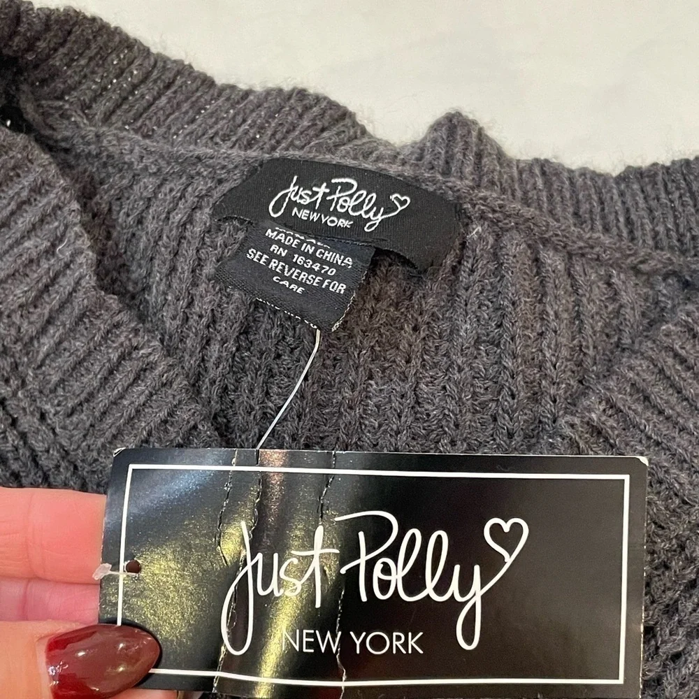 Just Polly & Esther wide strip cable knit Color Block Sweater M gray off white